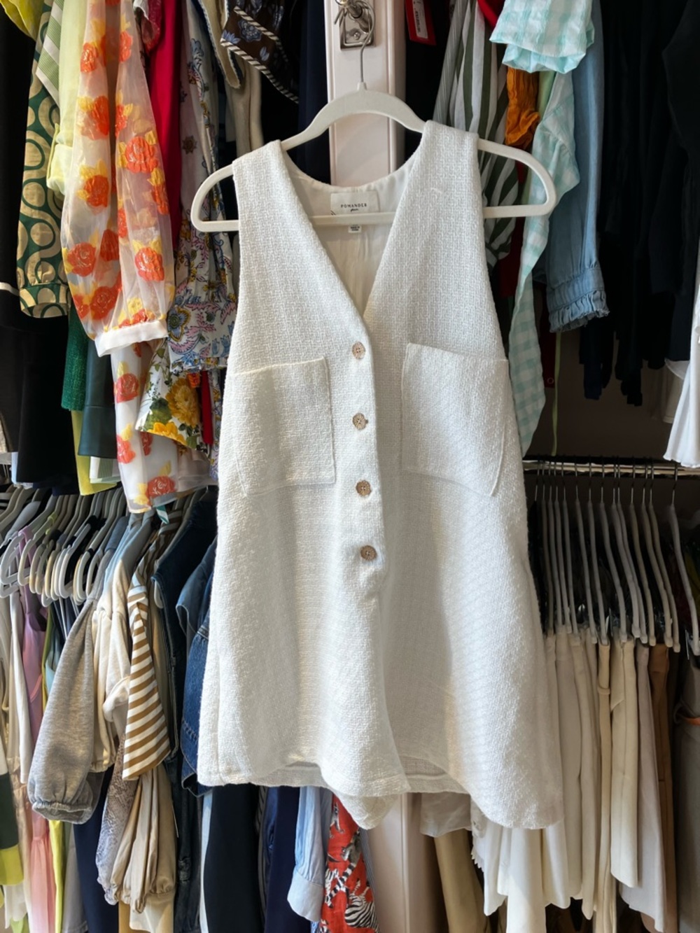 Pomander Place White Textured Sleeveless Button Tunic Romper